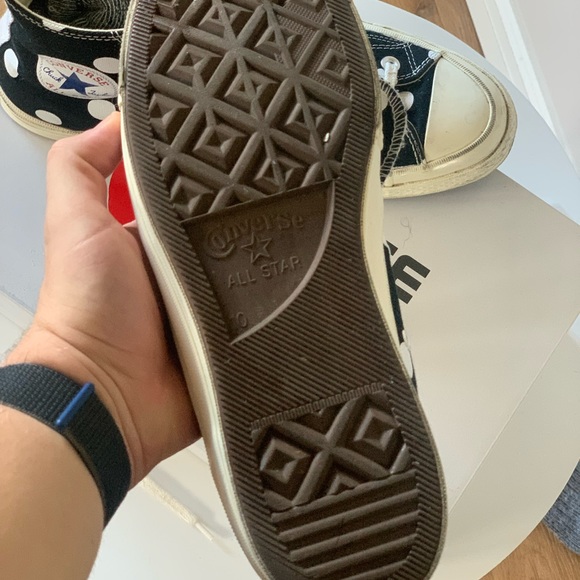 CDG PLAY Hi-top Black w/ White Polka Dots Converse Size 10 - Picture 11 of 11